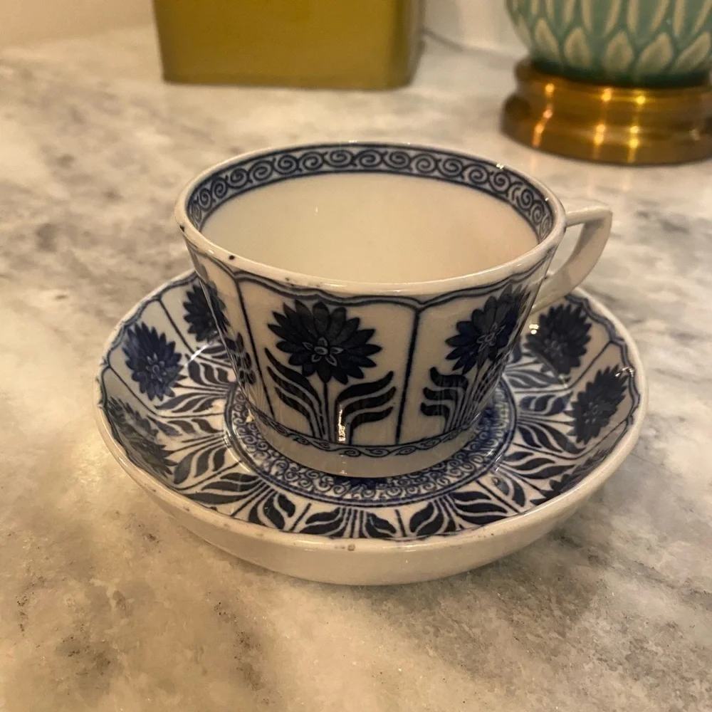 Antique Arita/Seto Export Porcelain Floral Panel Motif Cup & Saucer